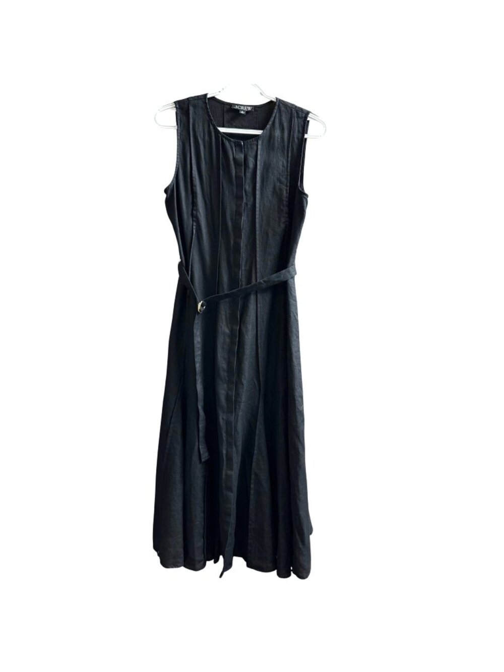 J Crew Seamed Linen Dress Removable Belt Size Small Black Minimalist Quiet Lux